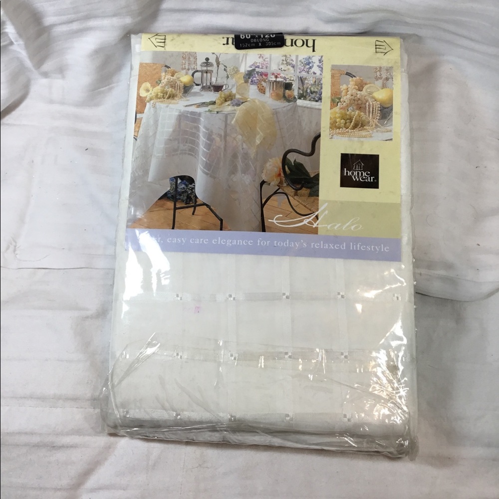 60x120" Tablecloth, white on white, NWT